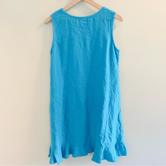 Vintage Ladybug Dress Size Large Sleeveless Midi Embroidered Bright Blue Flowy - Picture 5 of 6